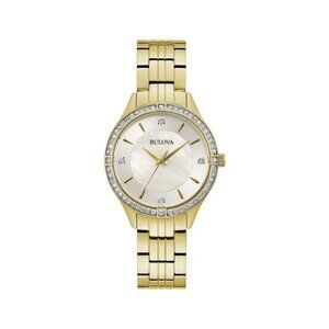 Bulova Women's Crystal Accents Bezel Quartz Gold Watch 32MM 98L274